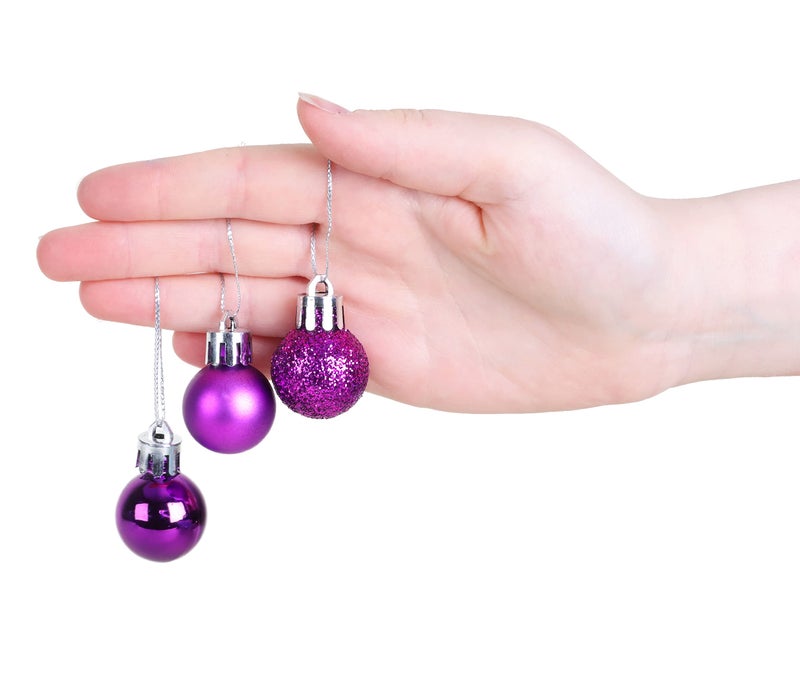 Christmas ConceptsÂ® Pack of 25-25mm Mini Christmas Tree Baubles - Shiny, Matte & Glitter Decorated Ornaments (Purple) - Image 4